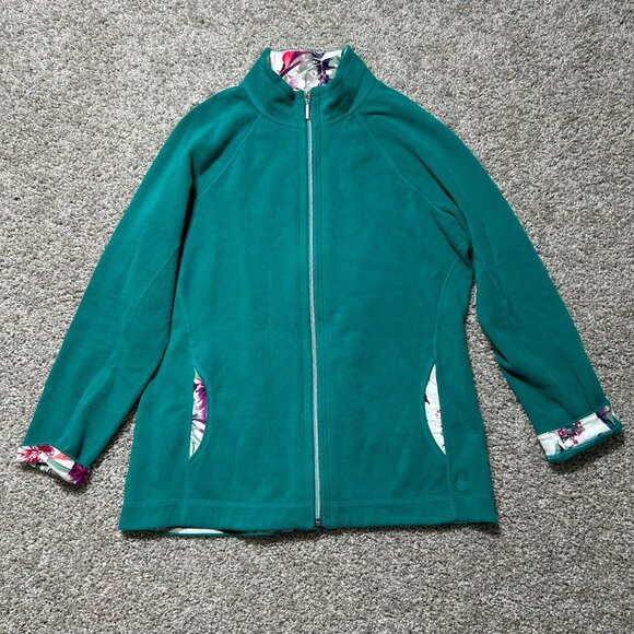Tommy Bahama Womens Teal Full-Zip Jacket L/G With Floral Lining 98% Cotton 2% Sp - Picture 11 of 11